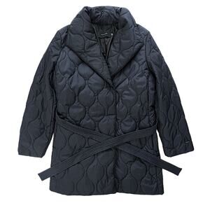Tahari Lightweight Quilted Wrap Puffer Coat Size XXL Navy